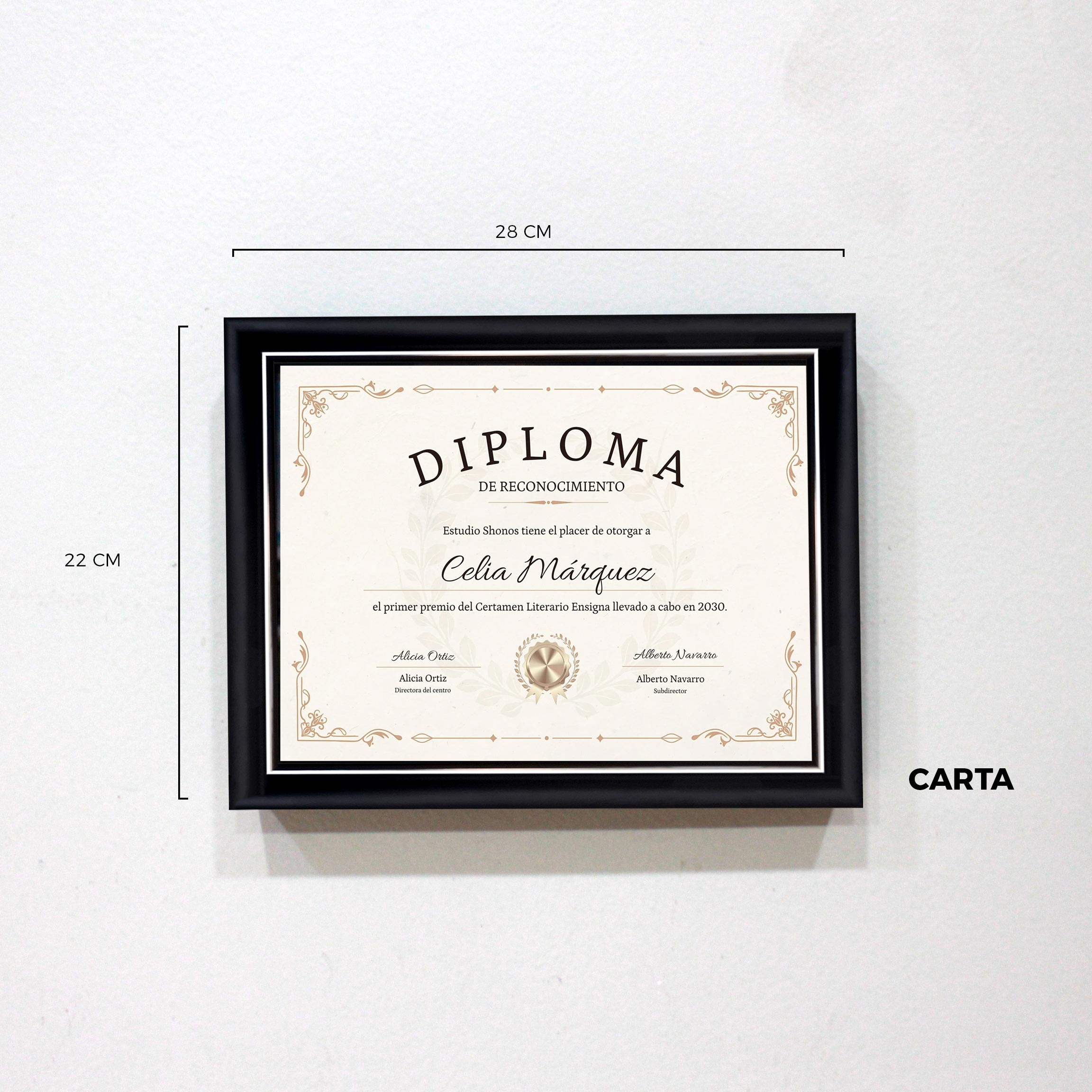 Enmarcacion de diploma Carta 28x22 cm