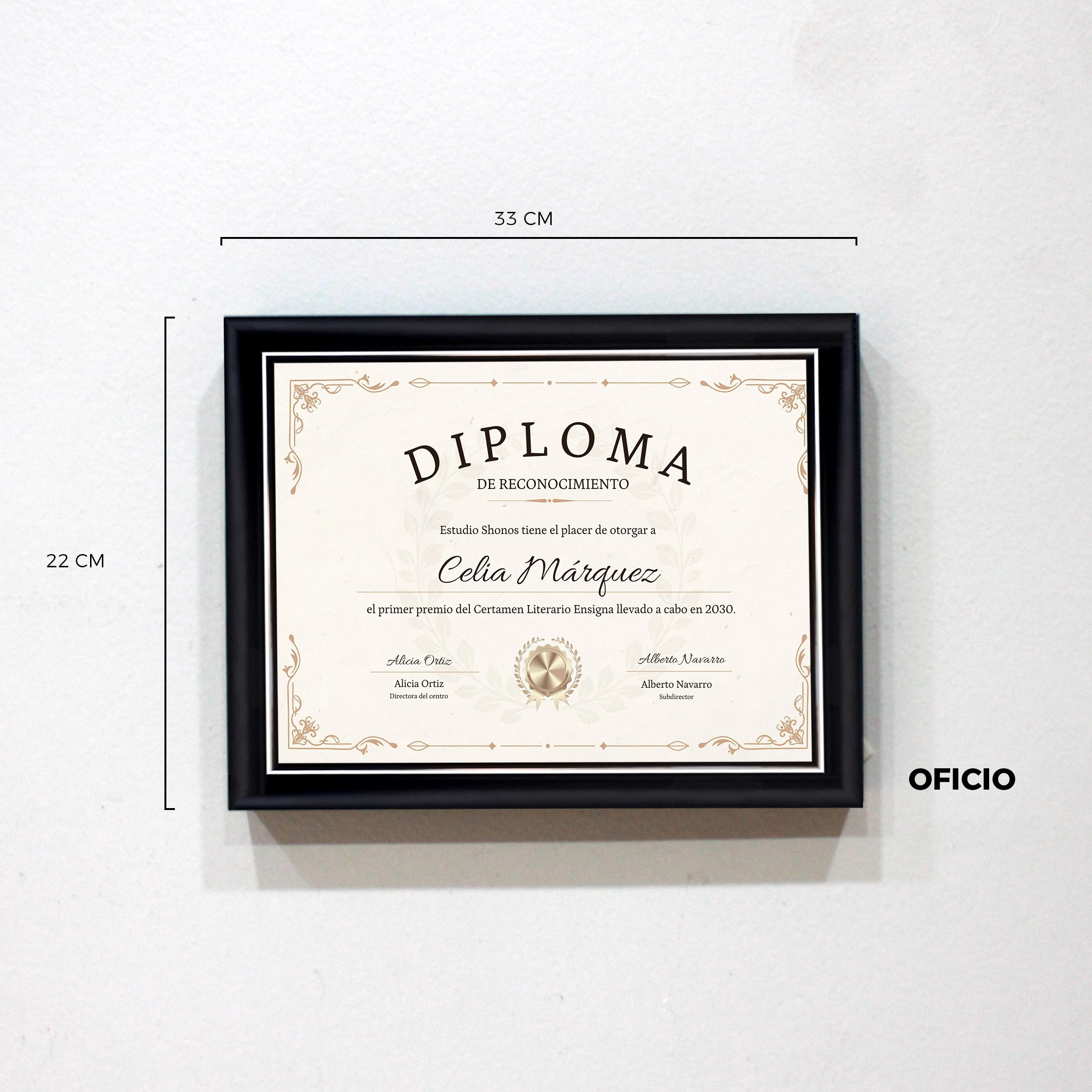 Enmarcacion de diploma Oficio 33x22 cm