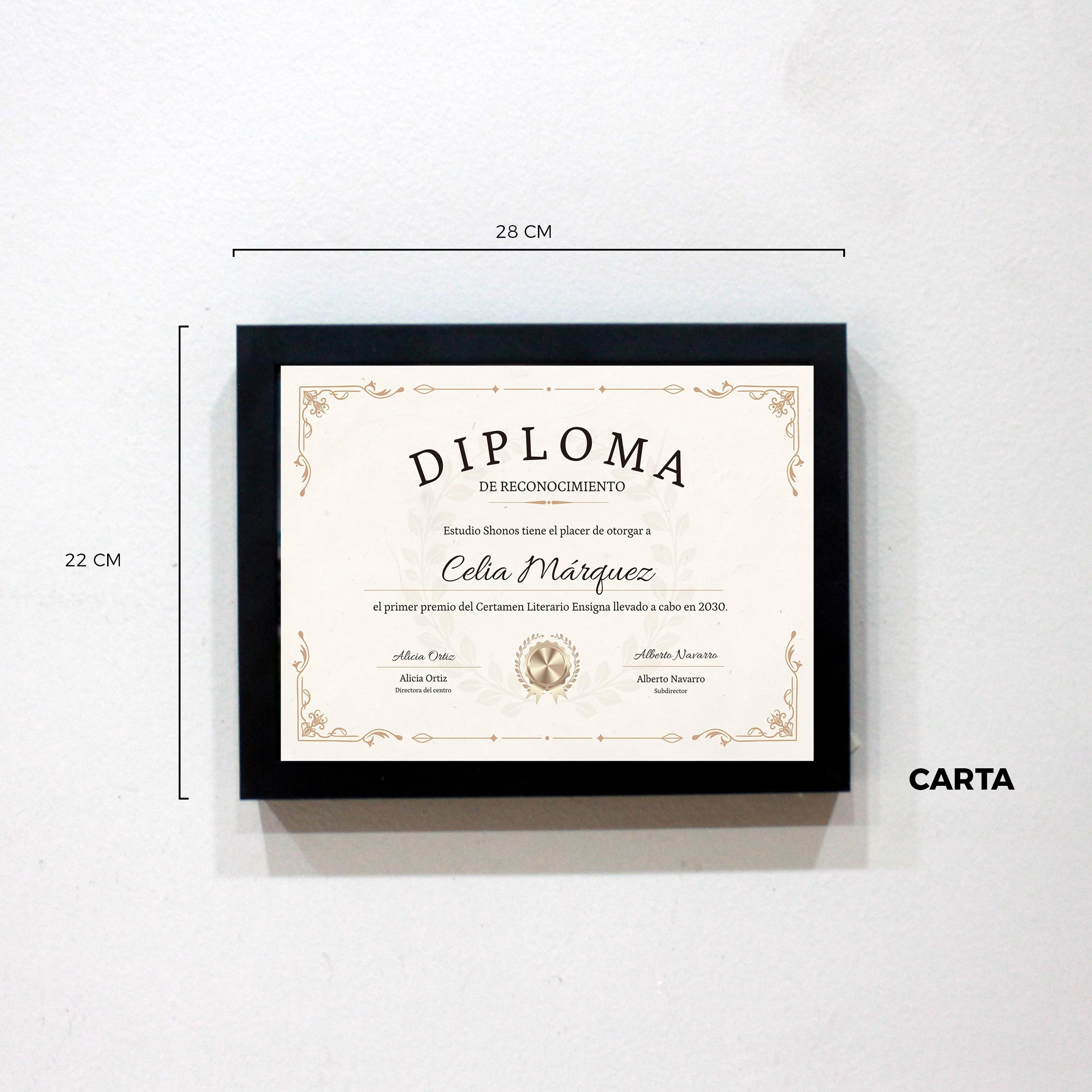 Enmarcacion de diploma Carta 28x22 cm