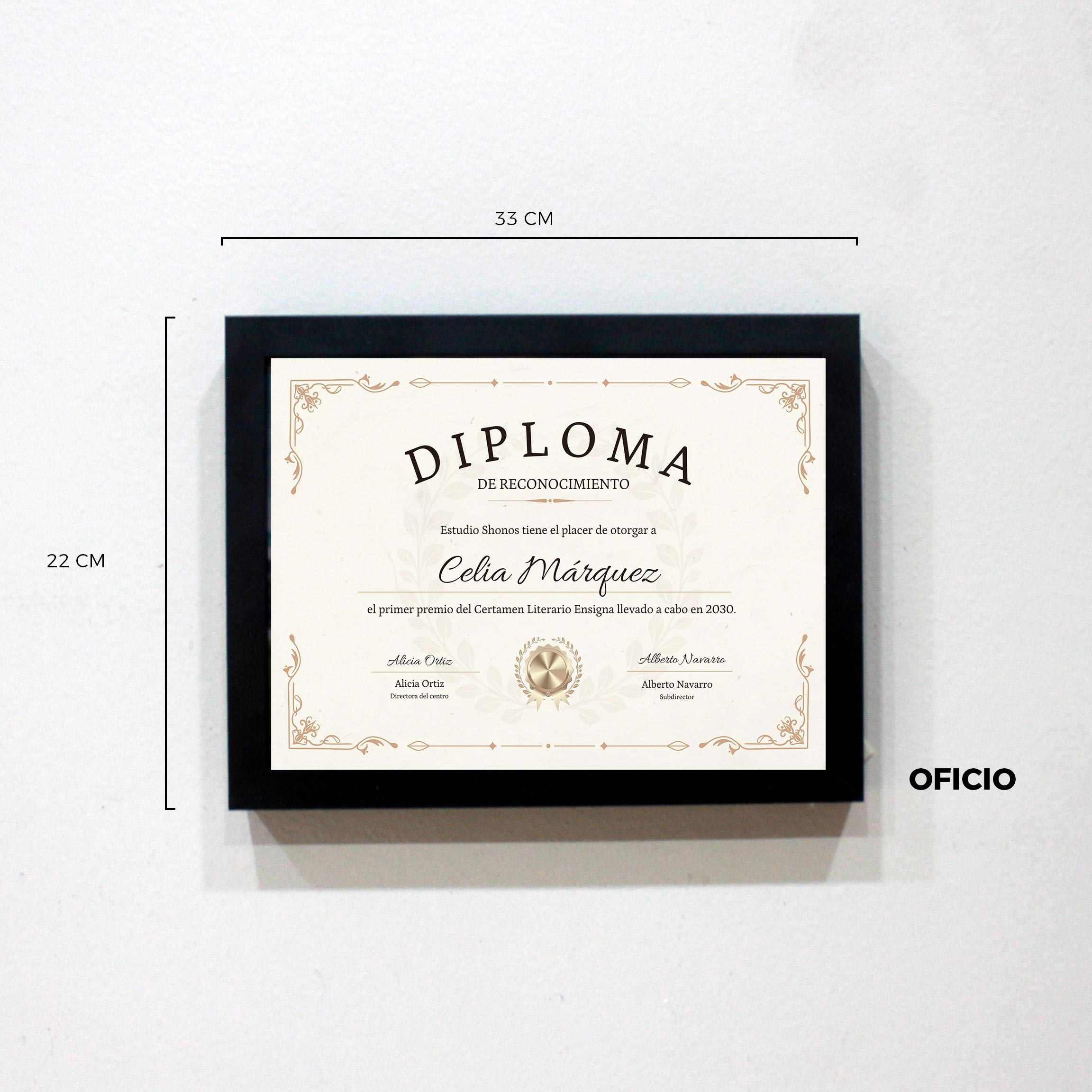 Enmarcacion de diploma Oficio 33x22 cm